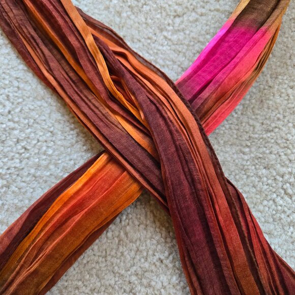 Silk Oblong Crinkle Scarf Vibrant Colors Burgundy Orange Pink - Picture 5 of 6